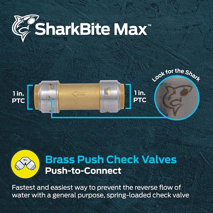 SharkBite Max 1 Inch Check Valve, Push to Connect Brass Plumbing Fitting - Image 2