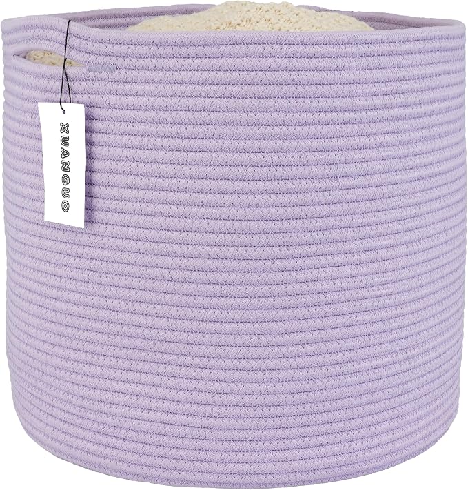 XUANGUO Cotton Rope Basket For Girls Boys Kids 16”X14” purple | Baby Laundry by XUANGUO