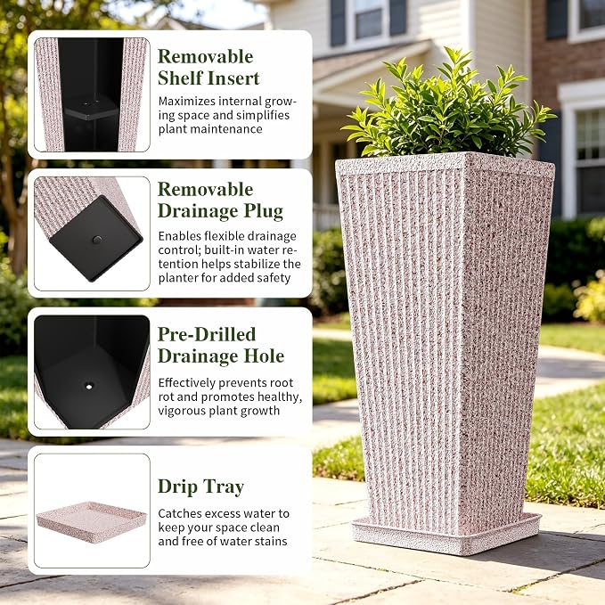 24" Tapered Tall Planters for Outdoor Plants - Image 3