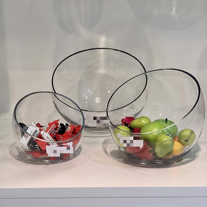 WGV Slant Cut Bowl Glass Vase, Width 11", Height 9.5", Candy Dish, Fruit Jar - Image 9