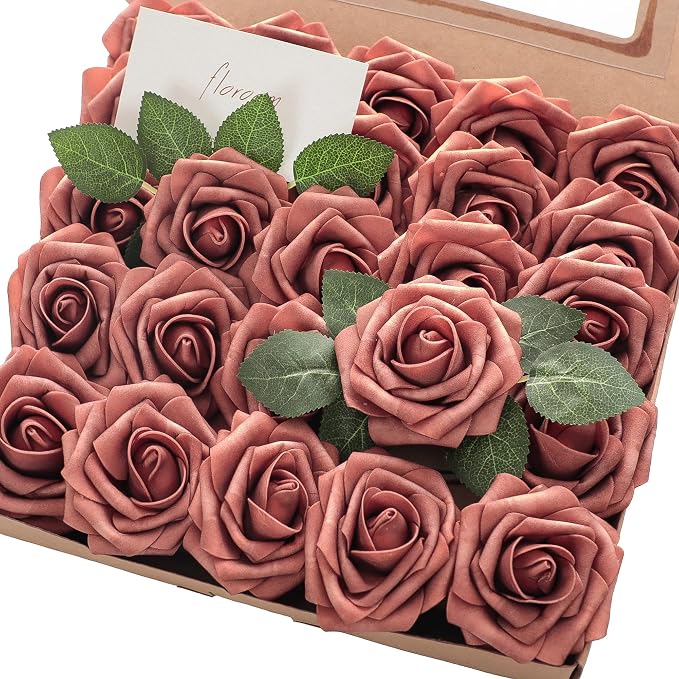 Artificial Flowers 25pcs Real Looking Dusty Cedar Foam Fake Roses by Floroom