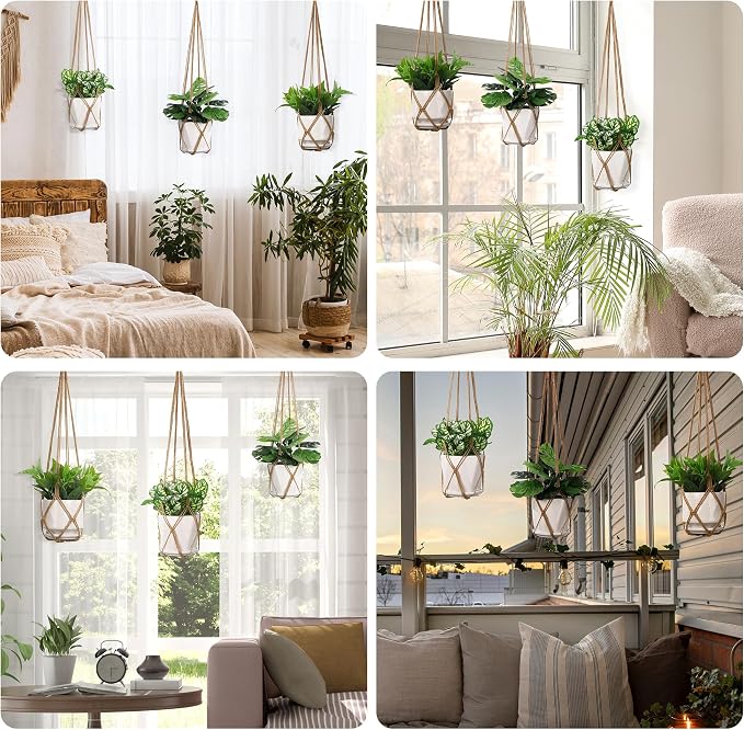 YIBOT 3 Pack Macrame Plant Hanger Outdoor Hanging Planter - Image 9
