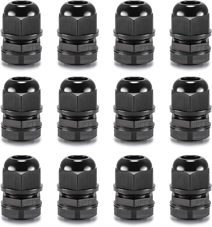 QILIPSU 12pcs 3/8" NPT Cable Gland Waterproof IP68 Nylon Cable Pass Through by QILIPSU