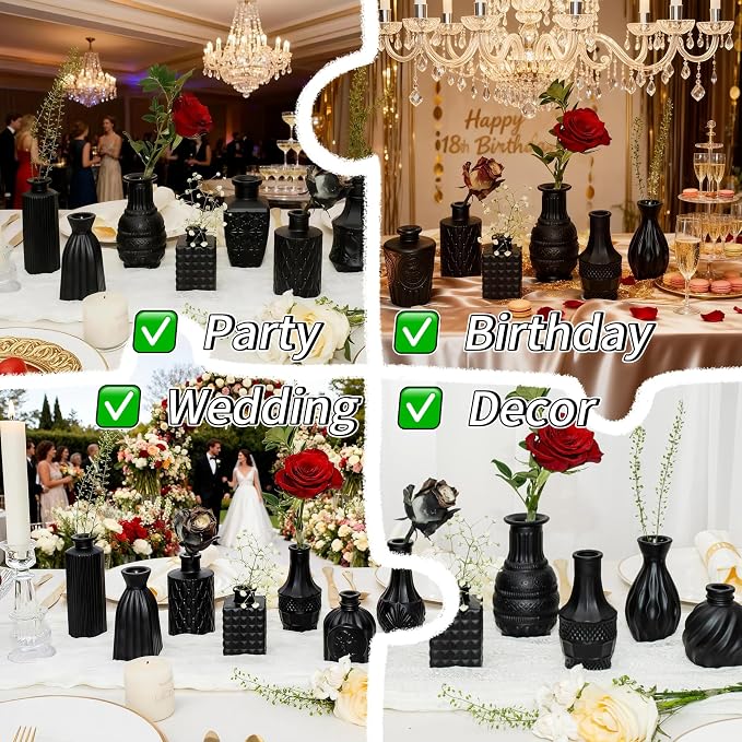 Black Glass Bud Vase Set of 12 Pcs, Small Bud Vases in Bulk, Glass Crystal - Image 7