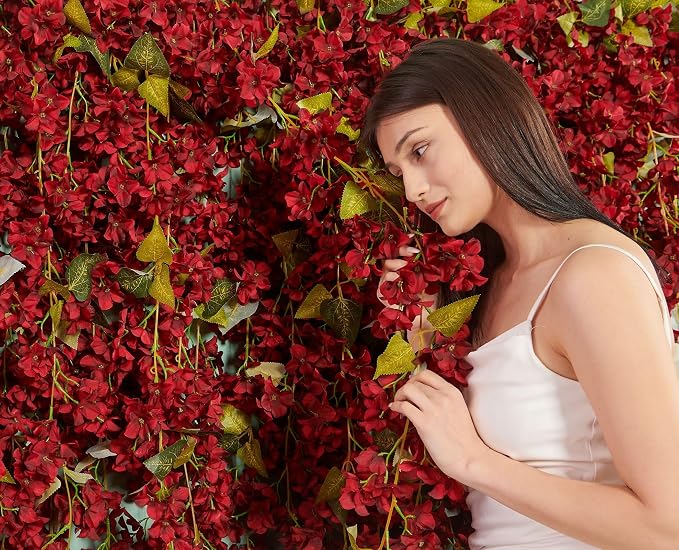 Artificial Flower Garland 2pcs 5.6ft Floral Hydrangea Vine Decor Red Flower | - Image 5