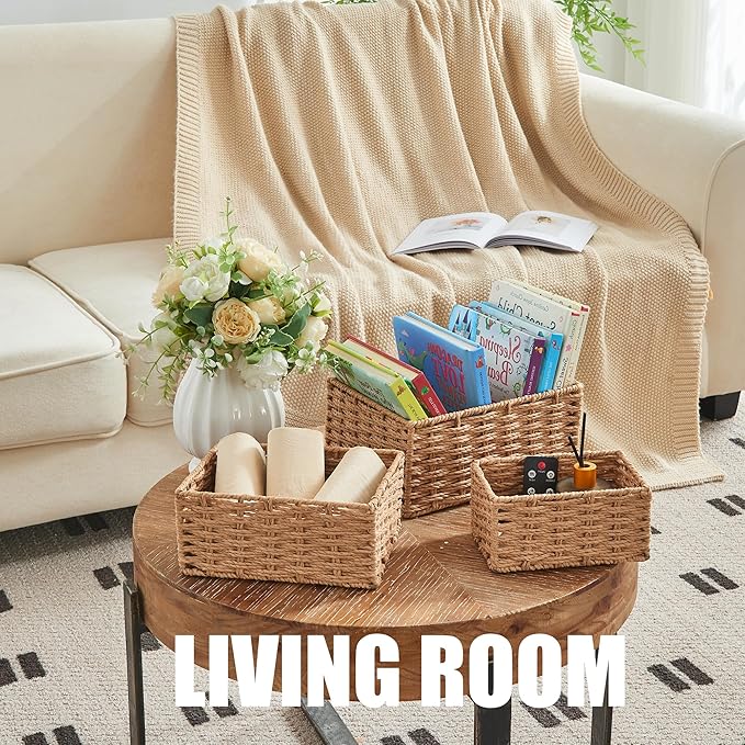 Small Wicker Basket for Organizing, Woven Storage Basket Sets of 3 | Handwoven - Image 2