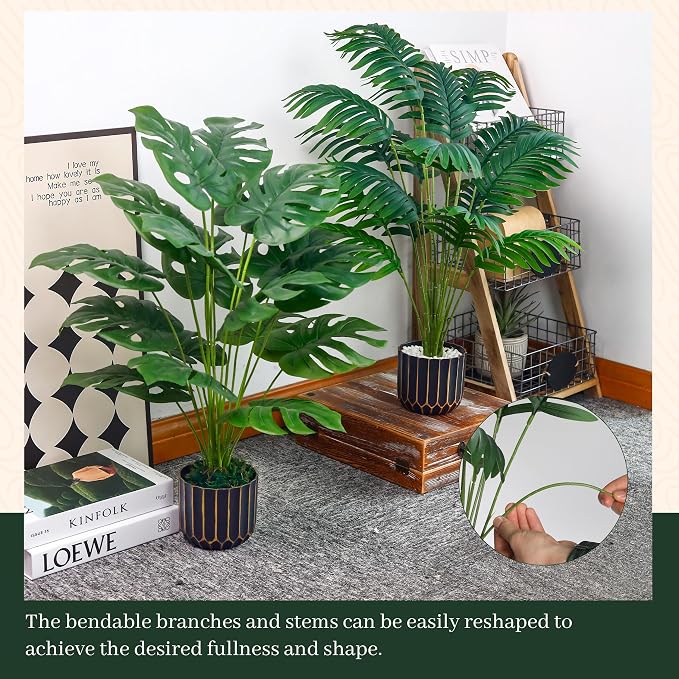 Der Rose 2 Pack 28" Fake Plants, Faux Palm and Monstera - Image 7