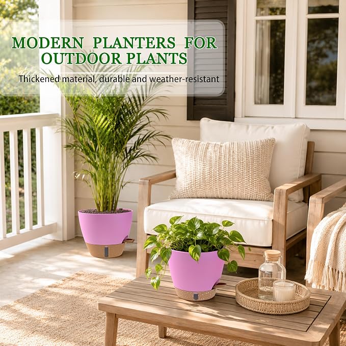 Self Watering Pots for Inoor Ourdoor Plants 10/9/8/7/6.5 Inch, 5 Pack | Plastic - Image 6