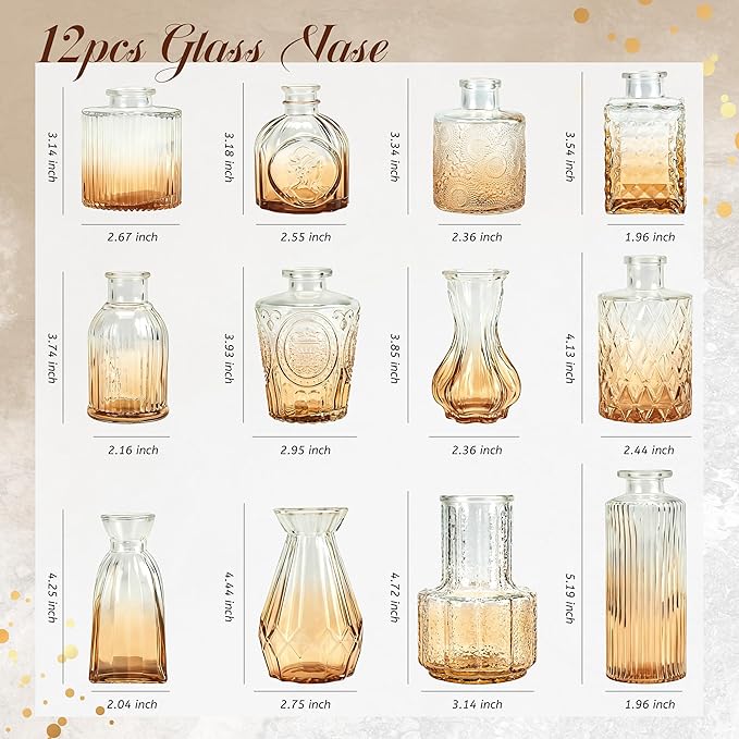 Der Rose 12pcs Glass Bud Vases, Amber Vases - Image 3