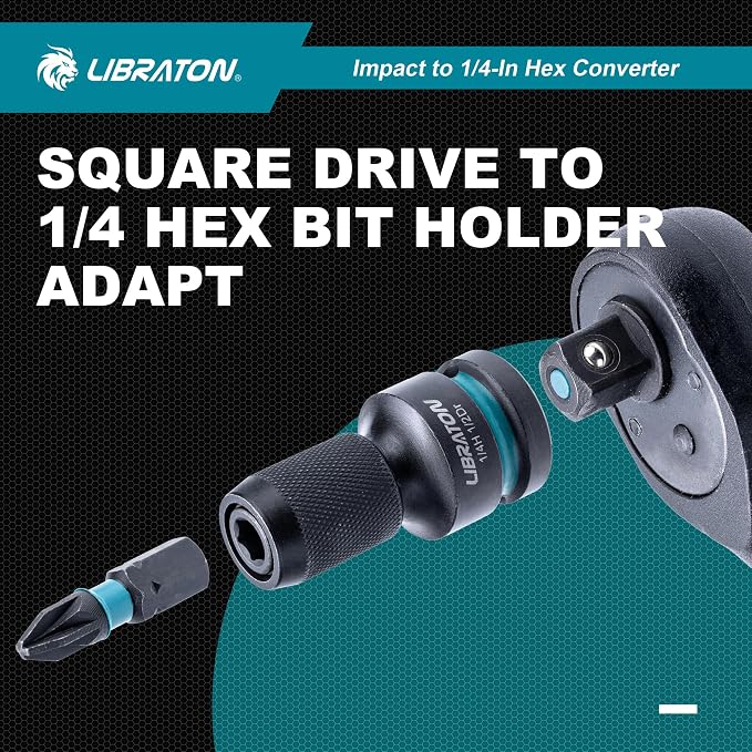 LIBRATON Impact to 1/4 Hex Converter, 1/2 3/8 1/4 Drive, Impact Bit Holder | - Image 4