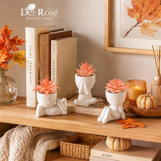 Der Rose 3 Pack Fall Fake Succulents Plants Autumn Room Decor - Image 3