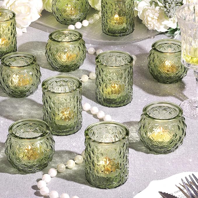 NITIME 12Pcs Assorted Green Votive Candle Holders, Tea Lights Candle Holder by NITIME