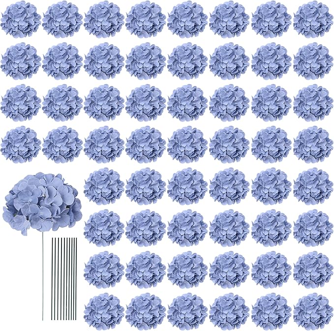 AVIVIHO 65pcs Fake Flowers Dusty Blue Hydrangea Artificial Flowers Bulk Silk by Aviviho