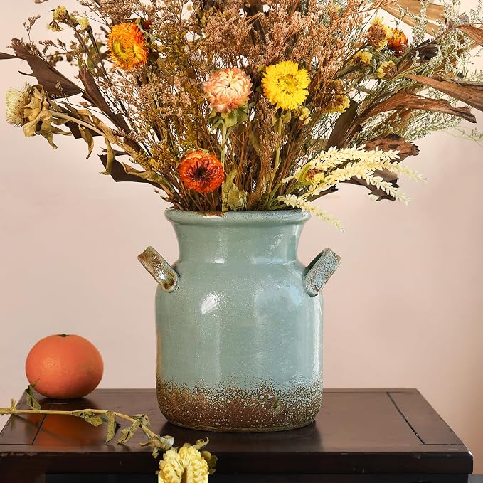 Quoowiit Ceramic Rustic Farmhouse Vase, Distressed Decorative Flower Vases by Quoowiit