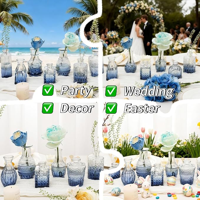 Clear Gradient Blue Glass Bud Vase Set of 14 Pcs, Small Bud Vases in Bulk - Image 7