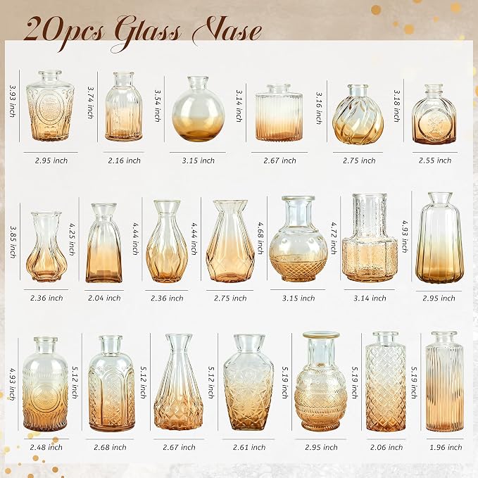 Der Rose 20pcs Glass Bud Vases, Amber Vases - Image 3