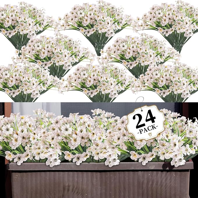 ColoPlay 24 Bundles White Artificial Flowers by ColoPlay