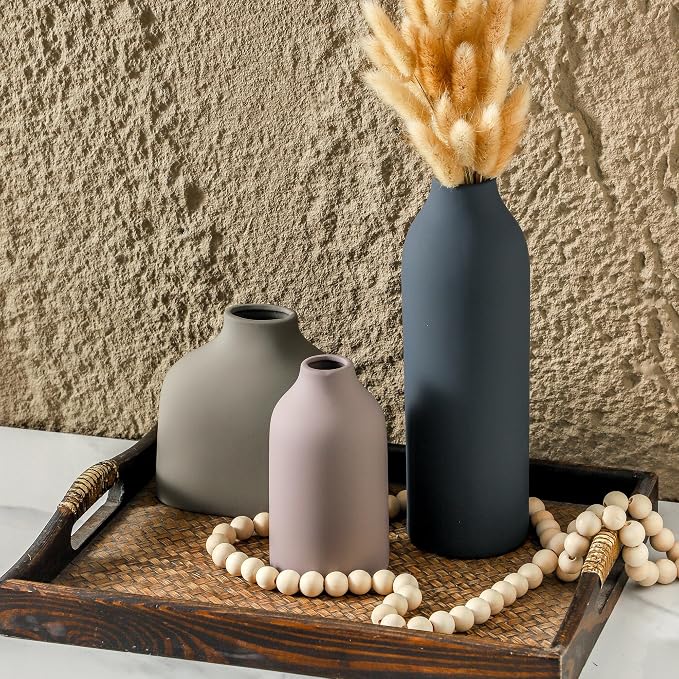 Enra Ceramic Vase Set of 3, Modern Decorative Vases - Image 6