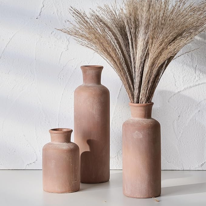 LUKA Ceramic Rustic Farmhouse Vase Set of 3, Terracotta Vases by LUKA