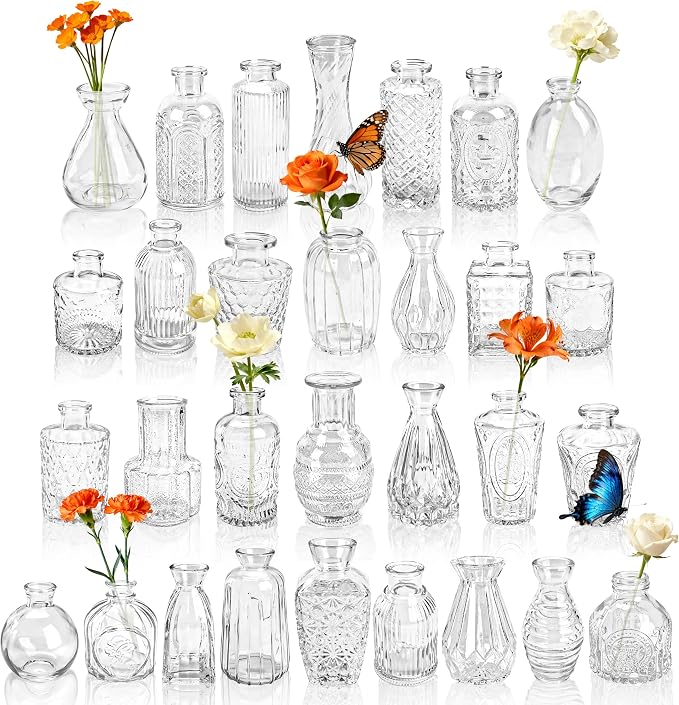 Der Rose 30pcs Glass Bud Vases in Bulk, elegant transparent look, thick sturdy by DerRose