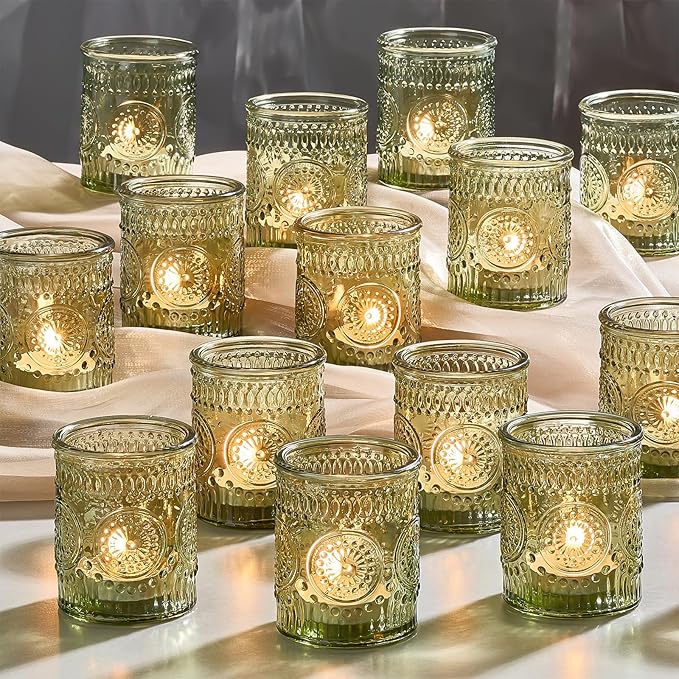 30 Pack Clear Glass Votive Candle Holders, Vintage Candle Holder Bulk, Tealight by Hlukana