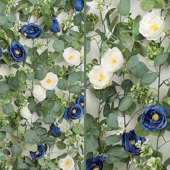 TOCHGREEN 4 Pack Artificial Eucalyptus Flower Garland - Image 6