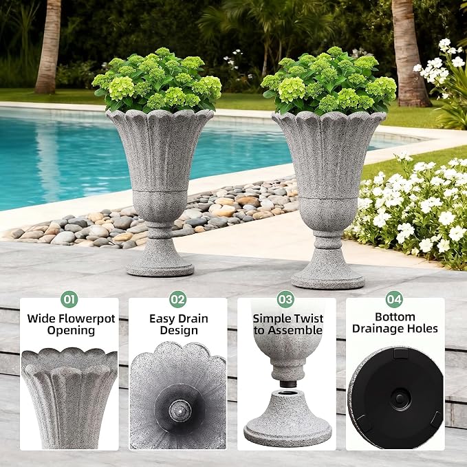 Tall Plastic Urn Planters and Pedestal - Image 4