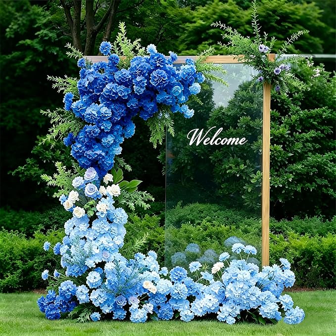 65Pcs Mixed Blue Hydrangea Artificial Flowers Bulk，Realistic Silk Fake Flowers - Image 4