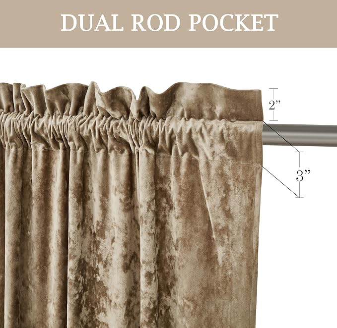 Chezmoi Collection Lux Tan Crushed Velvet Curtains 2 Panel Set - Image 3