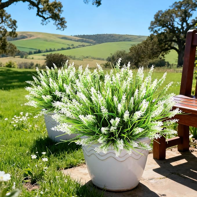 16PCS Artificial Flowers Outdoor, Fake White Monkey Grass Plants | UV Resistant - Image 7