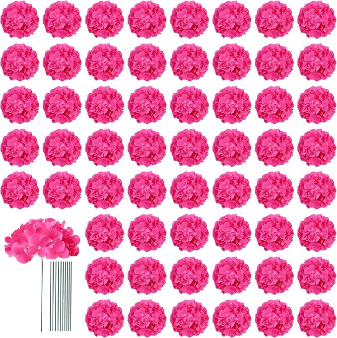 AVIVIHO 65pcs Fake Flowers Hot Pink Hydrangea Artificial Flowers Bulk Silk by Aviviho