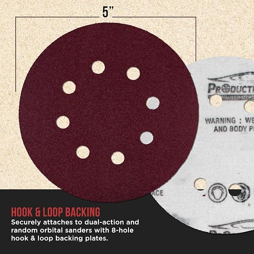 ProductionShop Premium 5" Red 8-Hole Pattern 150 Grit Sanding Discs, Box of 50 - Image 3