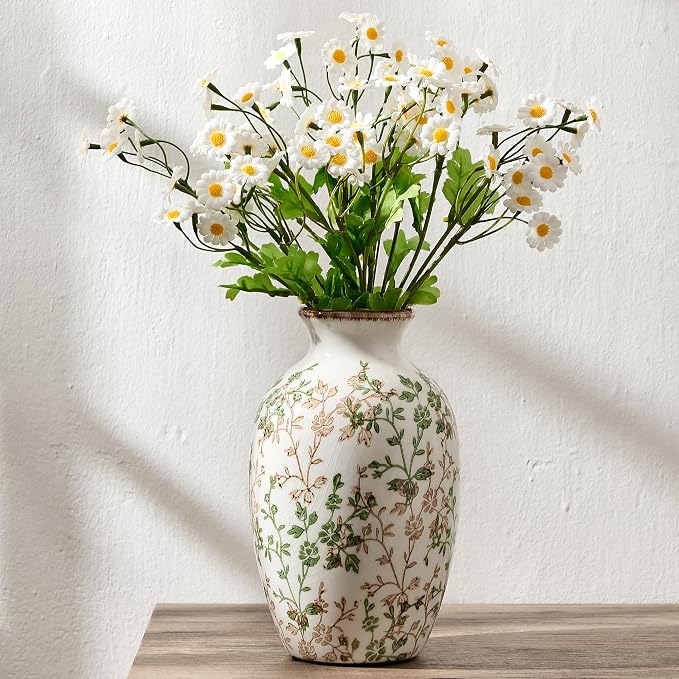 Green and Beige Antique Vase, 7.95" Vintage Chinoiserie Floral Vase, Modern by StylishHomeDecorforYou