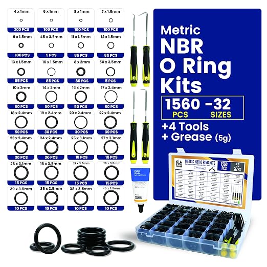 O Ring Kit - 1560 Pcs 32 Size - Nitrile Rubber O Rings Assortment Kit + 4 Hook - Image 2