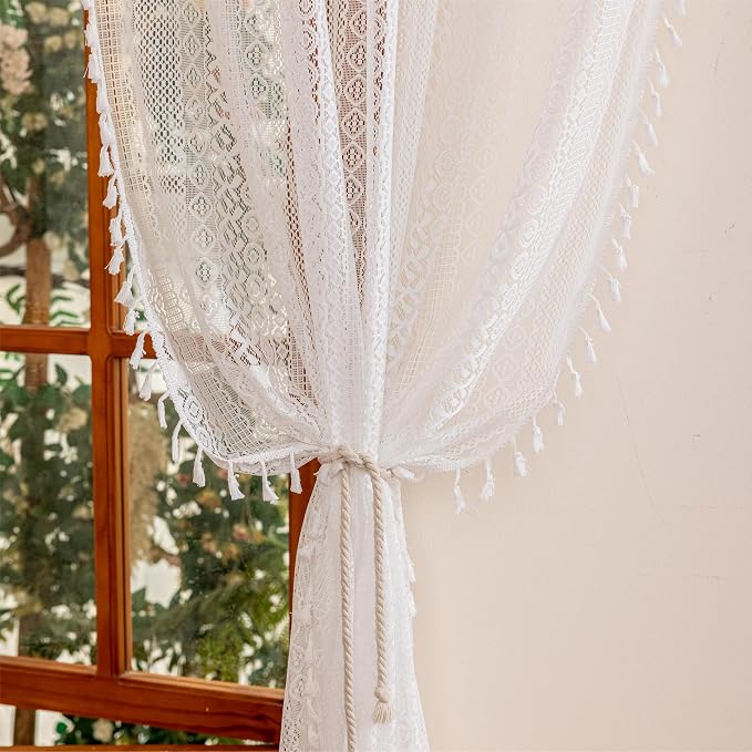 Sutuo Home White Boho Lace Curtains 72 Inches Long - Image 3