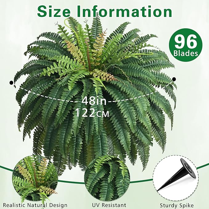 48In 96 Leaves Large Fake Ferns Plants 1Pc Artificial Ferns - Image 5