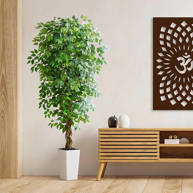 7FT Artificial Ficus Tree, 84 Inch Realistic Faux Silk Ficus Floor Plant - Image 8