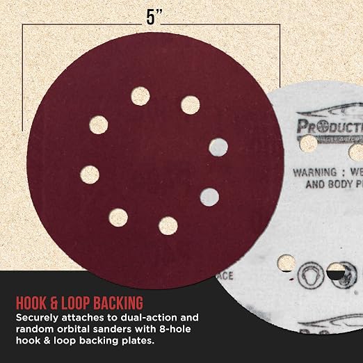 ProductionShop Premium 5" Red 8-Hole Pattern 400 Grit Sanding Discs, Box of 50 - Image 3