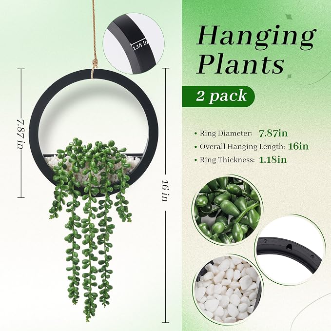 Der Rose 2 Pack 16" Artificial Hanging Plants in Black Pots - Image 3