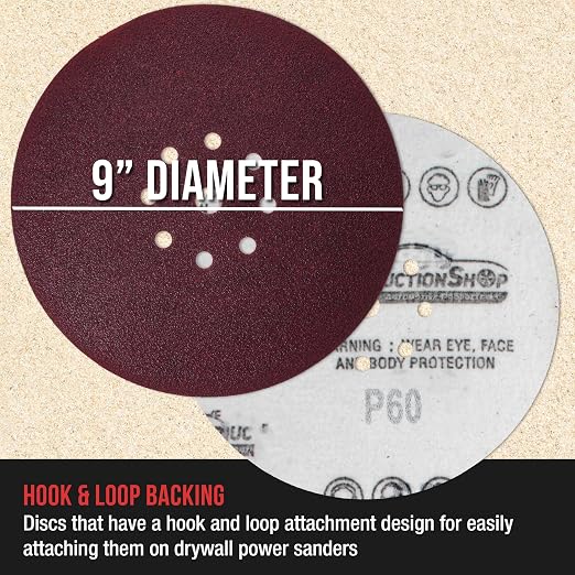 ProductionShop Premium 9" Red 9-Hole Pattern 60 Grit Sanding Discs, Box of 20 - Image 3