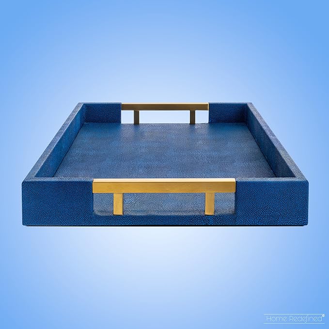 Modern Elegant 17.5”x12” Rectangle Navy Blue Faux Leather Shagreen Decorative - Image 4