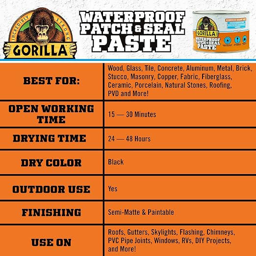 Gorilla Waterproof Patch & Seal Rubberized Sealant Paste, 1lb Can | Fills Large - Image 5