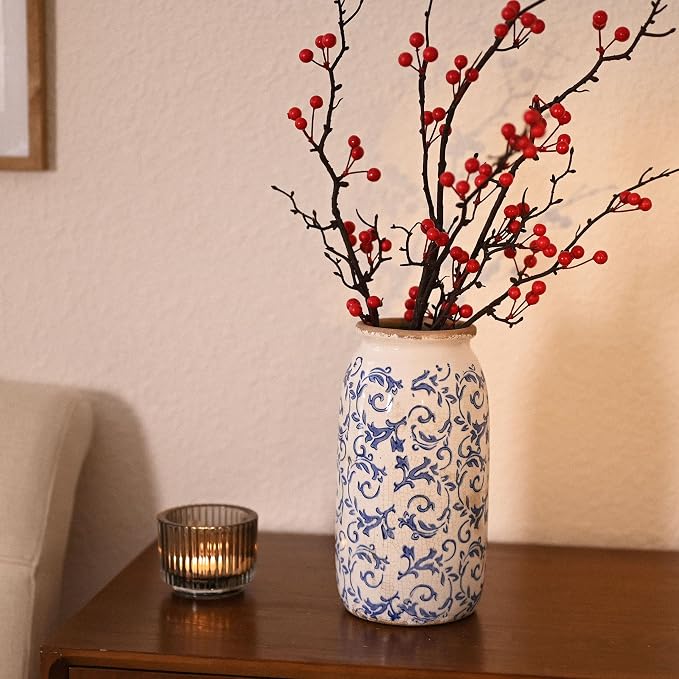 VICTOR & TERESA Rustic Blue and White Vase - Image 3
