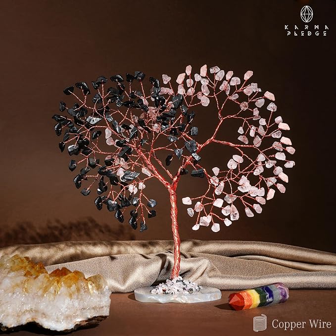 Handmade Healing Crystal Tree of Life Black Obsidian & Rose Quartz Chakra Tree - Image 5