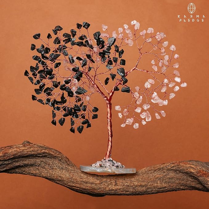 Handmade Healing Crystal Tree of Life Black Obsidian & Rose Quartz Chakra Tree - Image 8