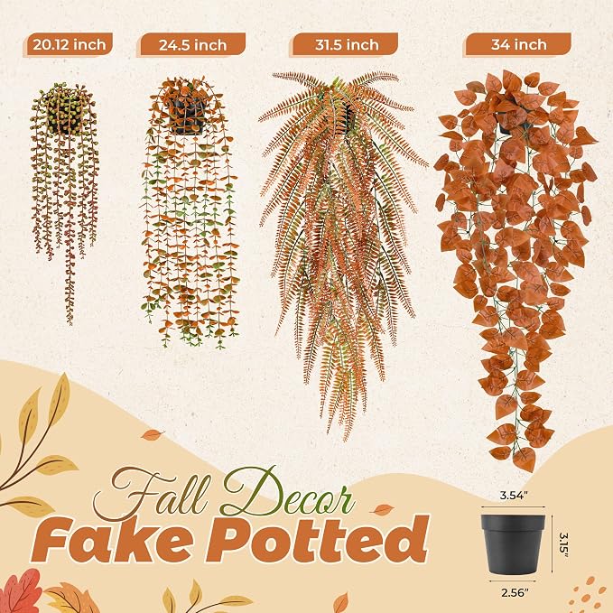 Der Rose 4 Pack Fake Fall Plants Hanging Orange Vines - Image 3