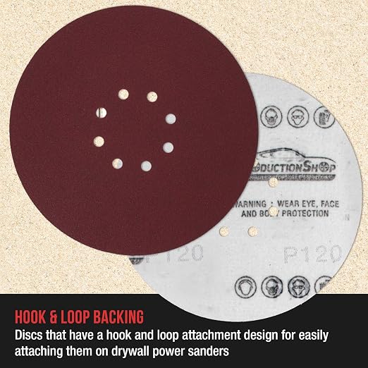 ProductionShop Premium 9" Red 8-Hole Pattern 120 Grit Sanding Discs, Box of 20 - Image 3
