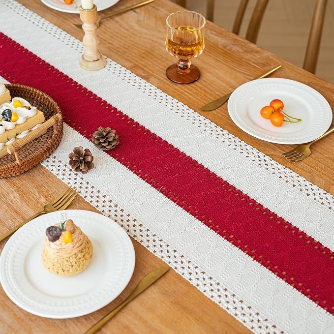 Boho Table Runner for Home Decor 12x72 Red Fall Coffee Table Decor | 72 Inches - Image 4