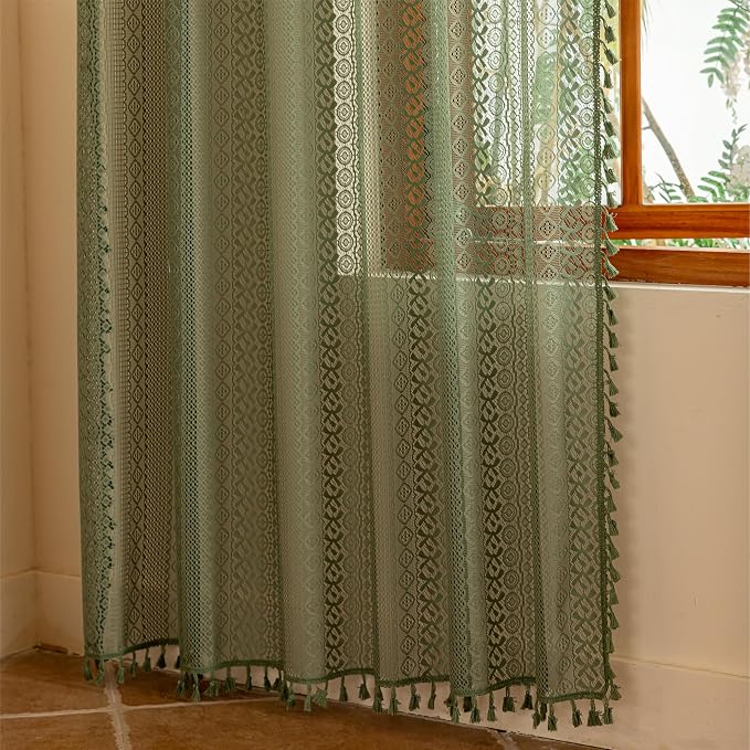 Sutuo Home Olive Green Boho Lace Curtains 84 Inches Long - Image 8