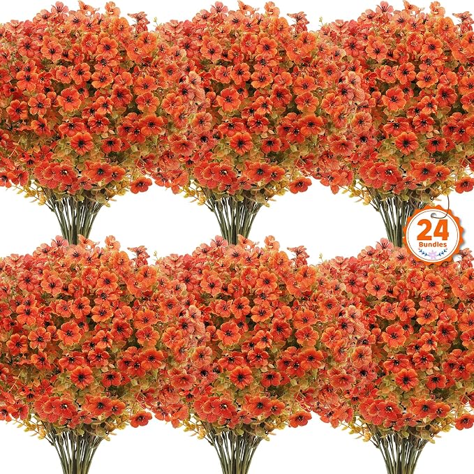 24 Pcs Artificial Fall Flowers Fake Mums by OuddyDecor